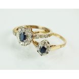 A 9ct gold sapphire and diamond oval cluster ring,