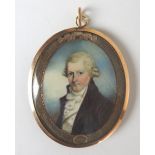 Irish School, late 18th century A portrait miniature of a gentleman wearing a brwon coat,