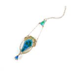 An early 20th century Charles Horner silver and enamel pendant on chain,