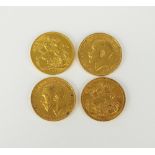 Four George V sovereigns, dated 1911, 1912, 1913 and 1927, Pretoria mint,