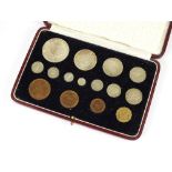 A George VI 1937 Coronation specimen fifteen coin set, including maundy money, within original case,