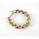 A yellow metal faceted link bracelet, with swivel clasp, stamped '9ct', weight 23.