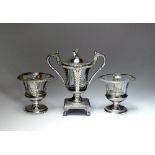 An Adams style matched French silver cruet set,