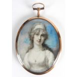 Richard Cosway RA (1742-1821) Portrait miniature of a young lady wearing a white dress and bandeau