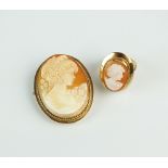A 9ct gold mounted shell cameo ring, size N,