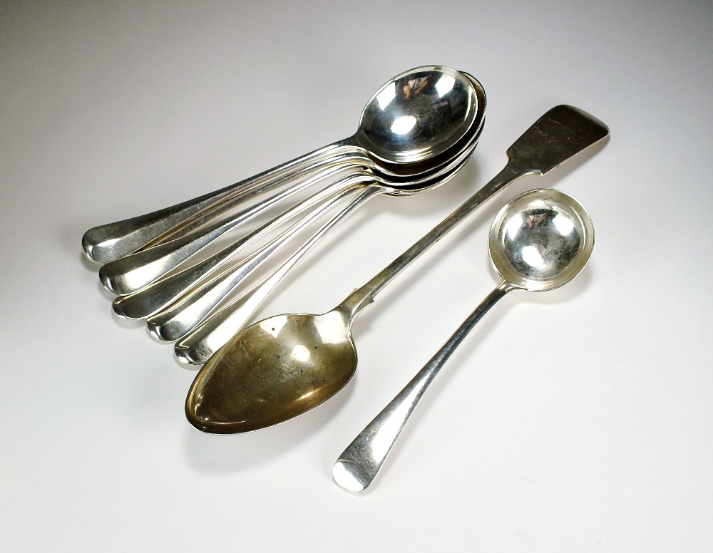 A matched set of six Hanoverian pattern silver soup spoons, Sheffield,