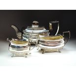 A George III three piece silver tea service, Alice & George Burrows II, London 1812,
