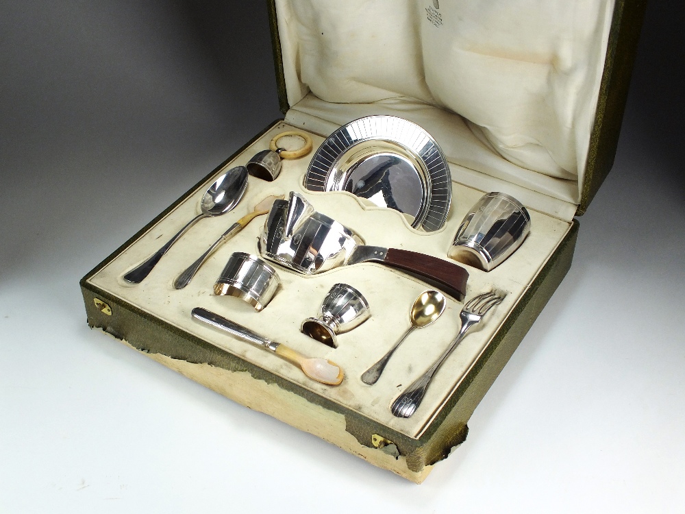 An early 20th century cased French silver Christening set, Olier & Caron, Paris,
