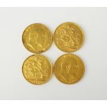 Four Edward VII sovereigns,