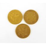 Three Victorian young head shield back half sovereigns, dated 1869, Die No.