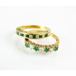 An 18ct gold emerald and diamond half hoop eternity ring,