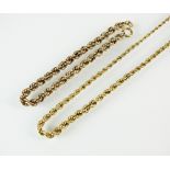 A yellow metal graduated rope twist necklace, stamped '585',
