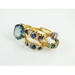 An 18ct gold diamond floral cluster ring, together with a seven stone sapphire and diamond ring,