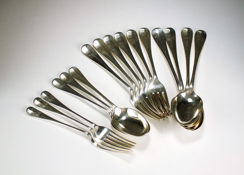 A collection of Hanoverian pattern silver flatware, Walker & Hall, Sheffield 1907,