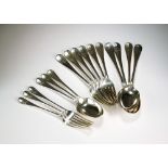 A collection of Hanoverian pattern silver flatware, Walker & Hall, Sheffield 1907,