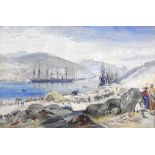 Manner of William 'Crimean' Simpson (1823-1899) Balaklava Harbour, watercolour,