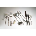 A set of Norwegian Tele pattern silver cutlery, Brodrene Mylius, Kragero, Norway,