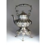 A late 19th century Elkington & Co silver plated spirit kettle, stand and burner,