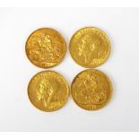 Four George V sovereigns,