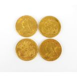 Four Victoria old head sovereigns, dated 1897, Melbourne mint, 1898, Melbourne mint, 1899,
