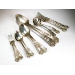 A set of George IV silver Queens pattern flatware, William M Traies, London 1823 & 1824,