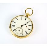 A mid 19th century 18ct gold open face pocket watch, Chester 1857,