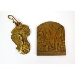 Belgium, shaped rectangular gilded medallion; '60th anniversary 1868-1928 International De Musique',