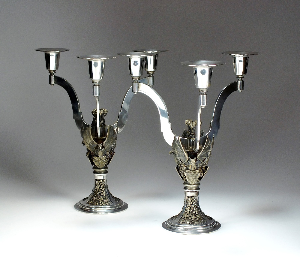 A pair of commemorative silver candelabra, Hector Miller, London 1981, limited editions 3 & 4 /400,