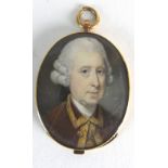 Jeremiah Meyer (1735-1789) A portrait miniature of a gentleman wearing a brown coat edged in gold,