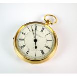 A Gentleman's late 19th century 18ct gold open face chronograph pocket watch, London 1891,