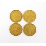 Four Victoria young head sovereigns, comprising; 1875 shield back, Sydney mint, ref.