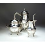 A late 19th century French three piece silver coffee service, J.