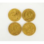 Four Victoria old head sovereigns, dated 1899, London mint, 1899, Melbourne mint and 1900 and 1901,