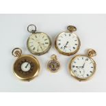 A collection of four pocket watches, comprising; a gold plated half hunter example,