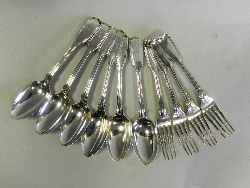 A collection of silver fiddle and thread pattern spoons and forks,