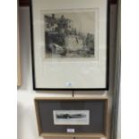 M Rudge, Beach Houses, Deal, signed, etching together with an etching titled 'Olga' by N Ward,