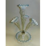A Victorian glass four trumpet epergne,