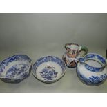 Japanese Imari lobbed plates, English 19th and 20th century blue and white plates,