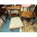 An Edwardian mahogany and boxwood strung bedroom chair, a modern nest of three oak tables,