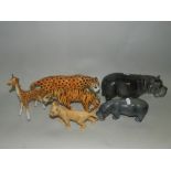 Beswick exotic animals to include two hippopotamus's, a tiger, cheetah,