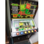 An All or One' Jackpot slot machine in simulated rosewood case with buttons for 'Cancel' 'Bonus