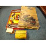 A boxed Mettoy clock work freight train set,