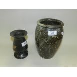 A carved agate vase together with a carved black marble vase