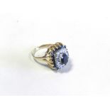 A 9ct gold sapphire and diamond rectangular cluster ring