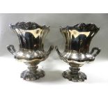 A pair of Sheffield plate wine coolers or ice pales of campana form with Rococo moulding and