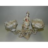 A continental porcelain two branch figural centre piece