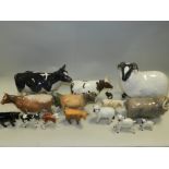 Beswick farm animals to include: rams, sheep, Whitehall Mandate the cow, Eaton Wildeyes the cow,