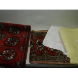 A small quantity of assorted embroidered linen and a pair of small Persian style runners