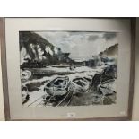 Terry McGlynn, sailing boats on a beach in a cove, signed lower right,