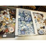 Four boxes of collectable ceramics including miniature blue and white jugs, teapot, vases,